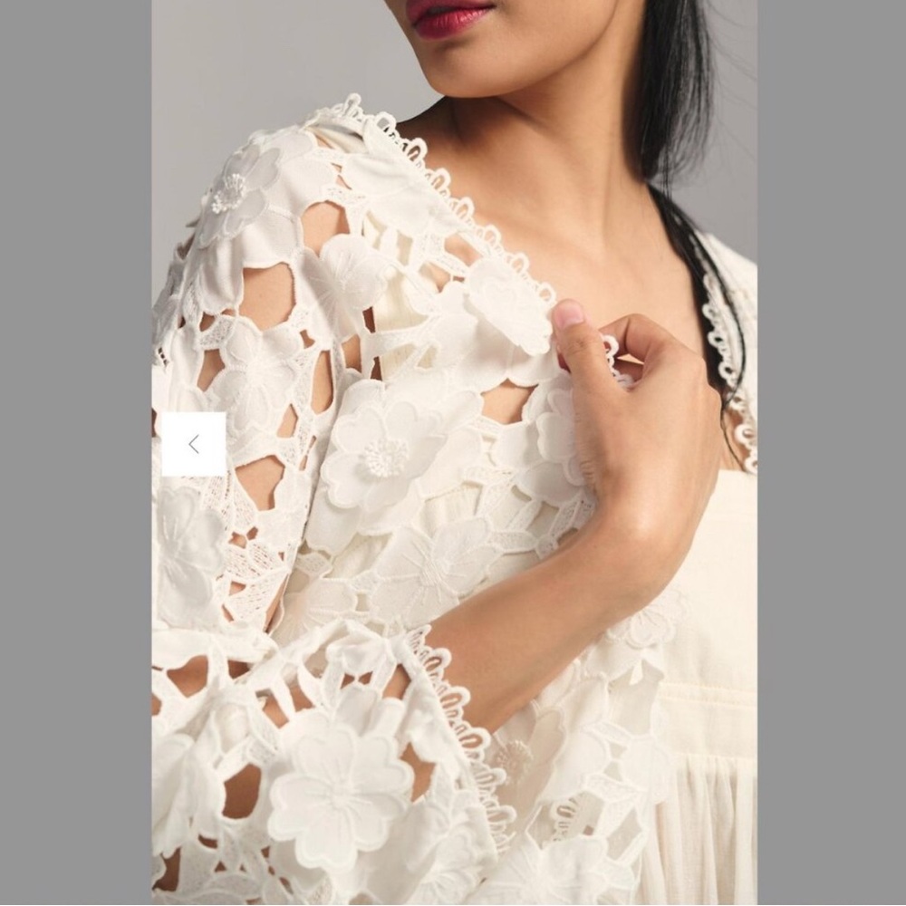 Anthropologie Maeve White Floral Appliqué Shrug